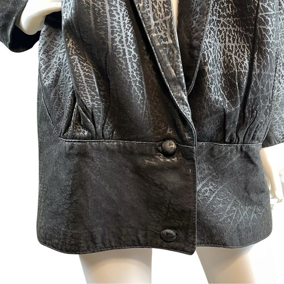 Vtg EREZ 80s Genuine Leather Oversized Coat Jacket Black Animal Print Size Small - Picture 5 of 8